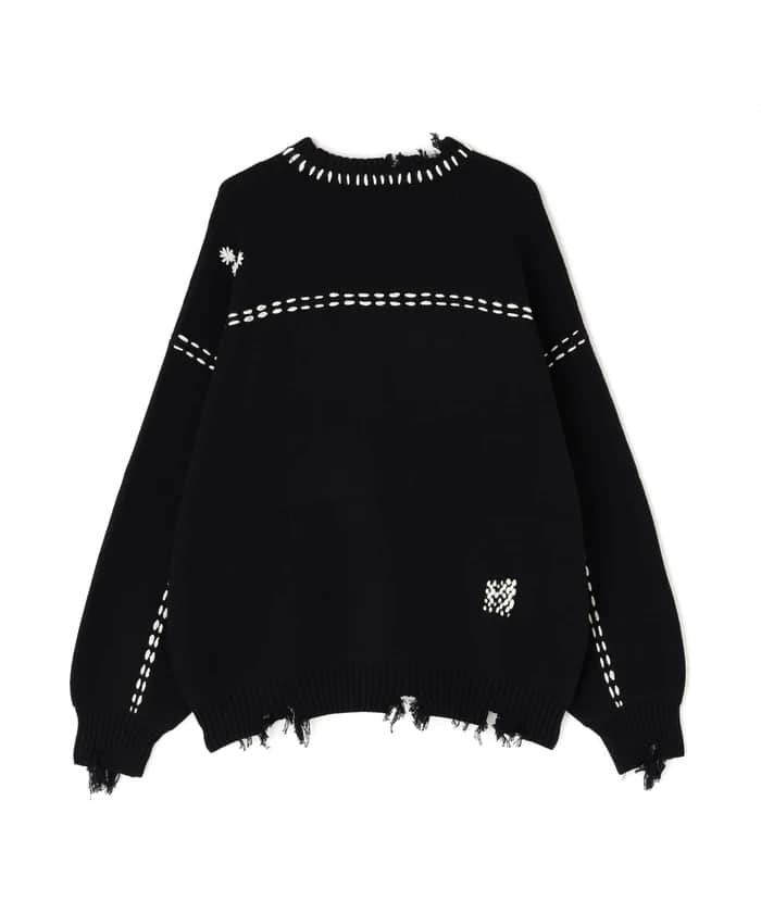 DankeSchon/ダンケシェーン/HAND STITCH KNIT CREWNECK Black S