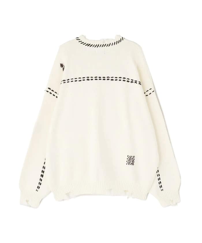 DankeSchon/ダンケシェーン/HAND STITCH KNIT CREWNECK White S