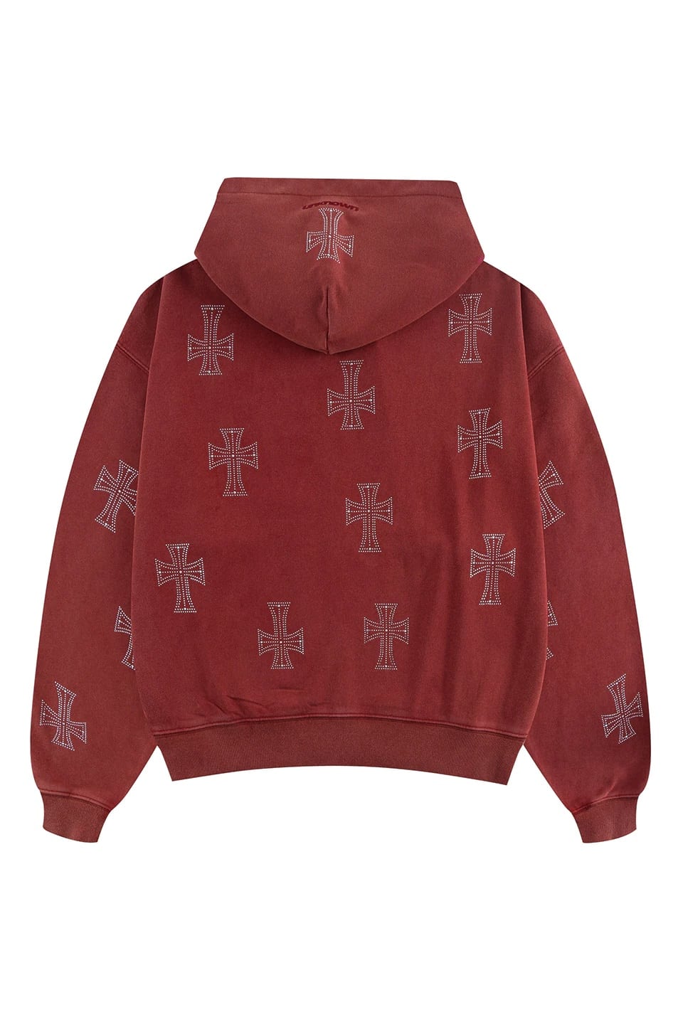 UNKNOWNLONDON/アンノウンロンドン/ Outline Cross Rhinestone Zip Hoodie RED M