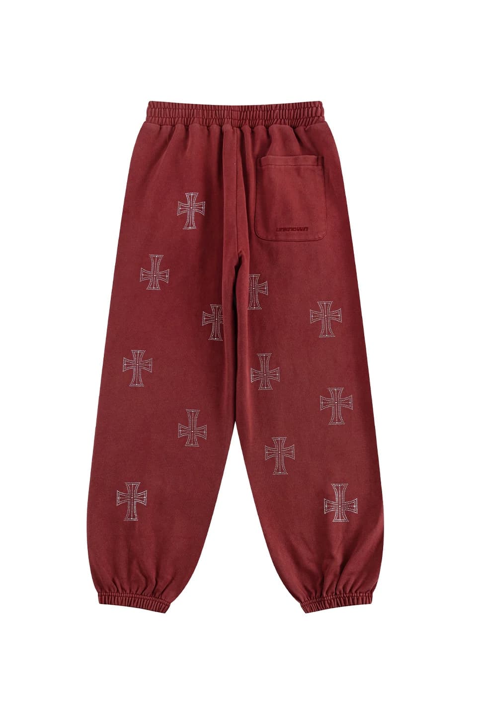 UNKNOWNLONDON/アンノウンロンドン/ Outline Cross Rhinestone Sweat Pants RED S