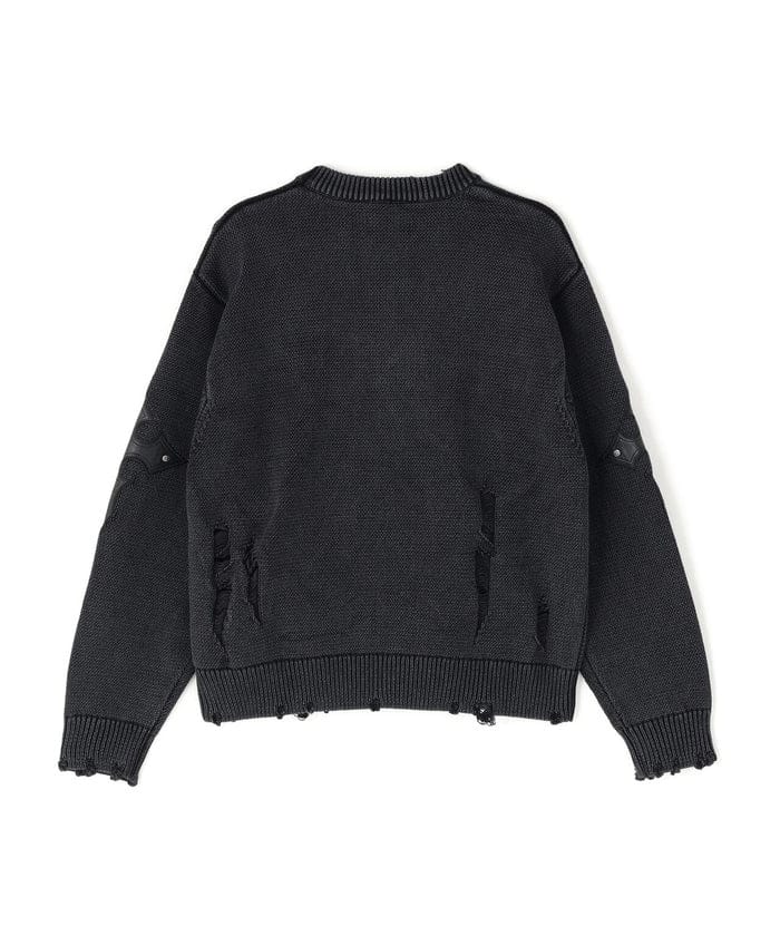 SUPPLIER/サプライヤー/DISTRESSED CROSS LEATHER PATCH KNIT Black M