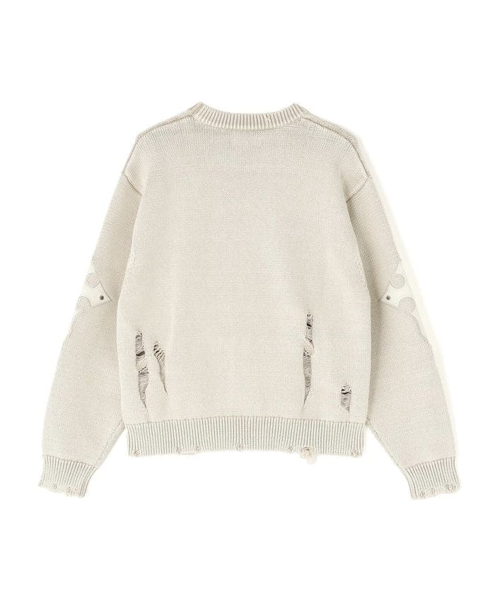 SUPPLIER/サプライヤー/DISTRESSED CROSS LEATHER PATCH KNIT White M