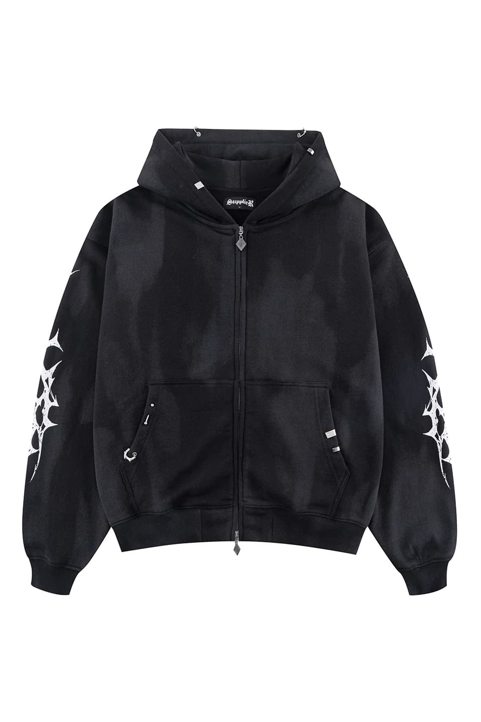 SUPPLIER/サプライヤー/ Tribal Bones Pierced Zip Hoodie BLACK M