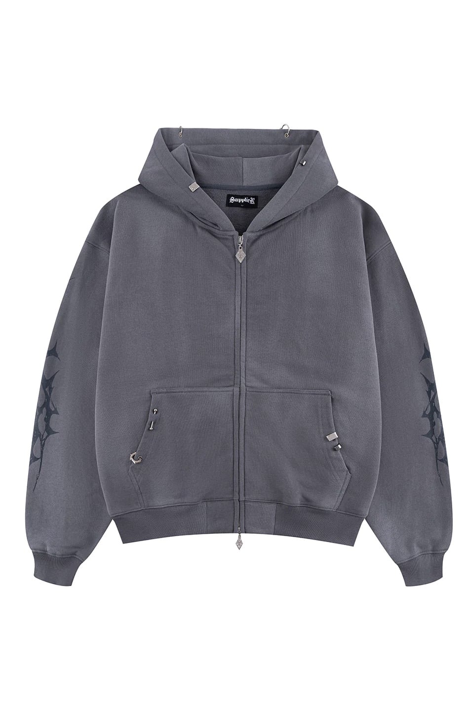SUPPLIER/サプライヤー/ Tribal Bones Pierced Zip Hoodie(M gray