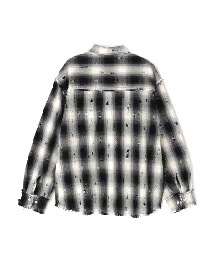 DankeSchon/ダンケシェーン/DAMAGE OMBRE CHECK L/S SHIRTS Black L