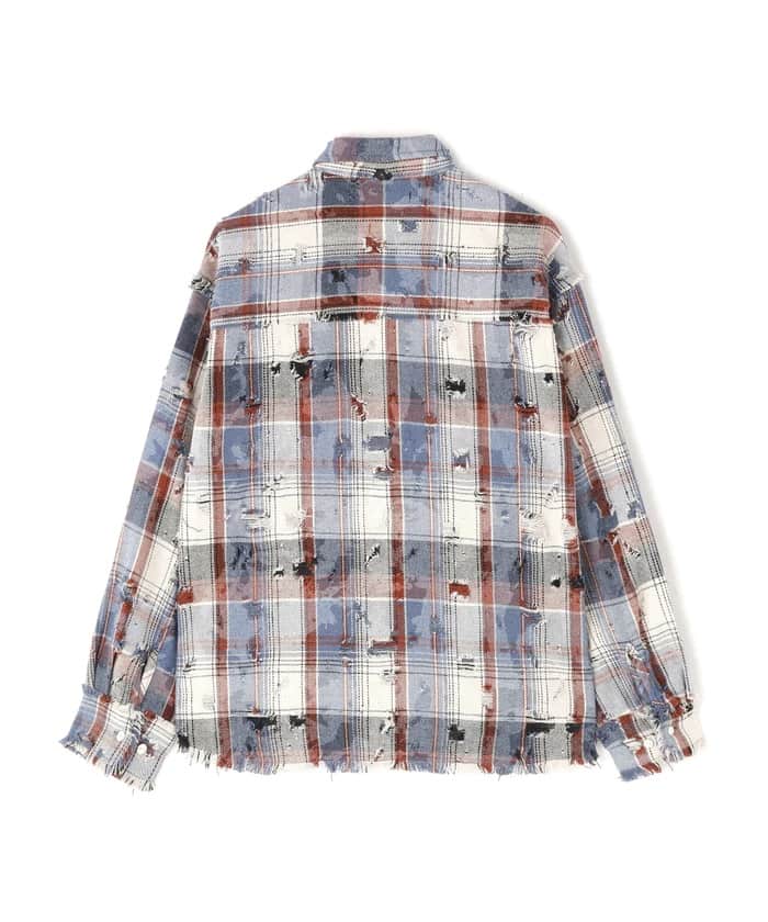 DankeSchon/ダンケシェーン/DAMAGE CAMO CHECK L/S SHIRTS Blue M