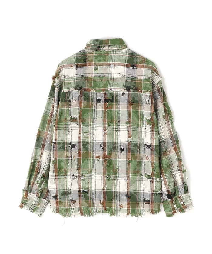 DankeSchon/ダンケシェーン/DAMAGE CAMO CHECK L/S SHIRTS Green M