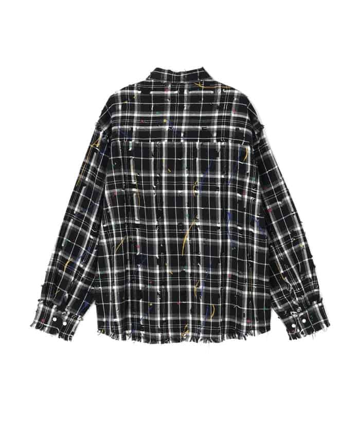 DankeSchon/ダンケシェーン/DAMAGE PAINT CHECK L/S SHIRTS Black M