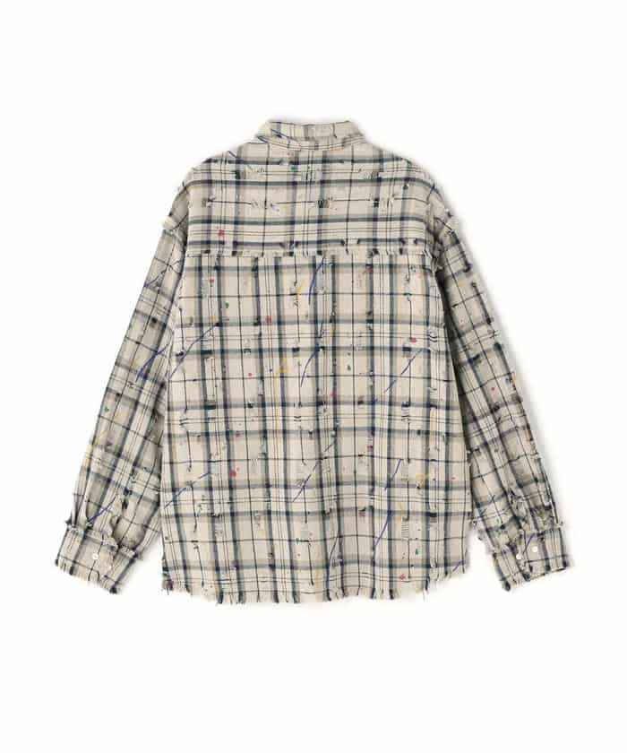  DankeSchon/ダンケシェーン/DAMAGE PAINT CHECK L/S SHIRTS White M