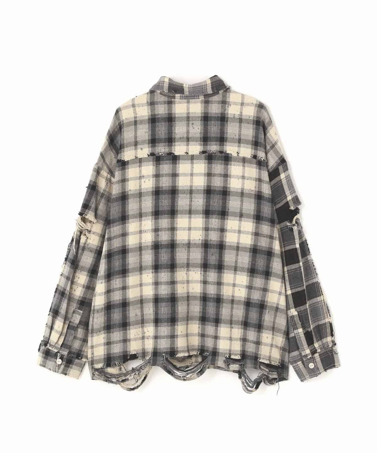 DankeSchon/ダンケシェーン/FLANNEL DAMAGE SHIRTS BI-COLOR gray M