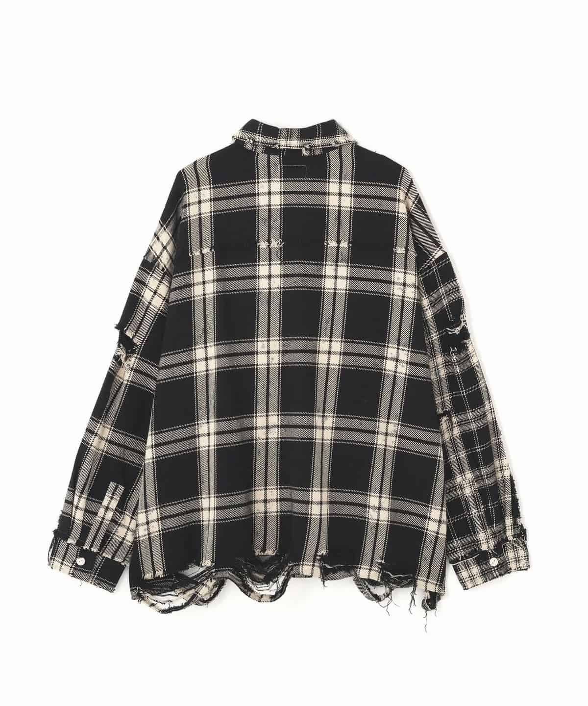 DankeSchon/ダンケシェーン/FLANNEL DAMAGE SHIRTS BI-COLOR BLK M