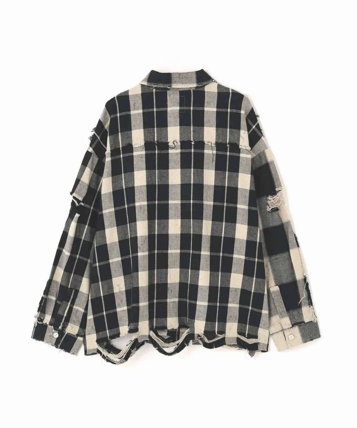 DankeSchon/ダンケシェーン/FLANNEL DAMAGE SHIRTS BI-COLOR OFF WHITE M