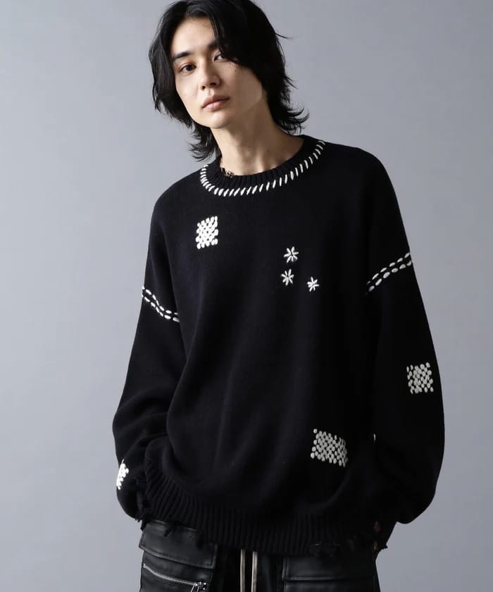 DankeSchon/ダンケシェーン/HAND STITCH KNIT CREWNECK Black S