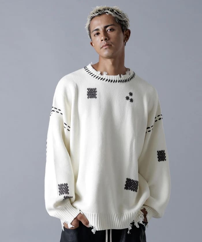 DankeSchon/ダンケシェーン/HAND STITCH KNIT CREWNECK White S