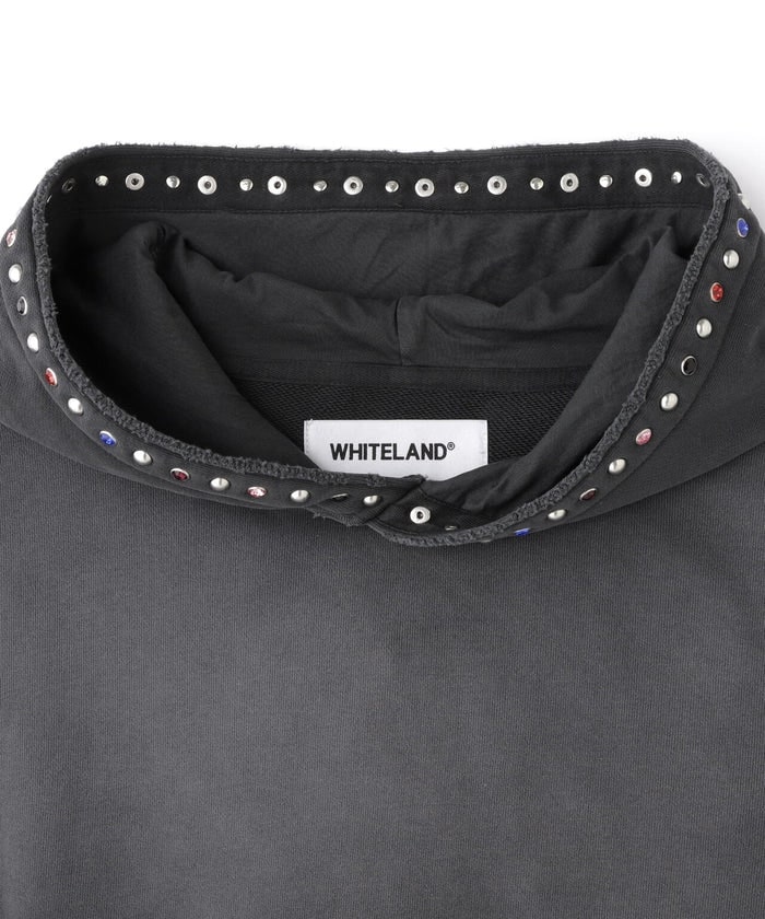 WHITELAND/ホワイトランド/STUDS DAMAGE HOODIE gray FREE
