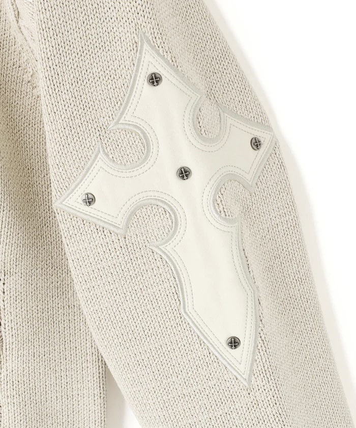 SUPPLIER/サプライヤー/DISTRESSED CROSS LEATHER PATCH KNIT White M