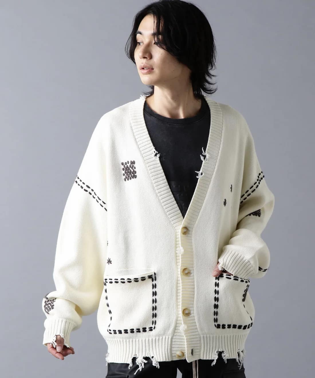 トップス STONE  D's Knit Cardigan DankeSchon/ダンケシェーン/HAND STITCH KNIT CARDIGAN(S WHITE)｜ LHP