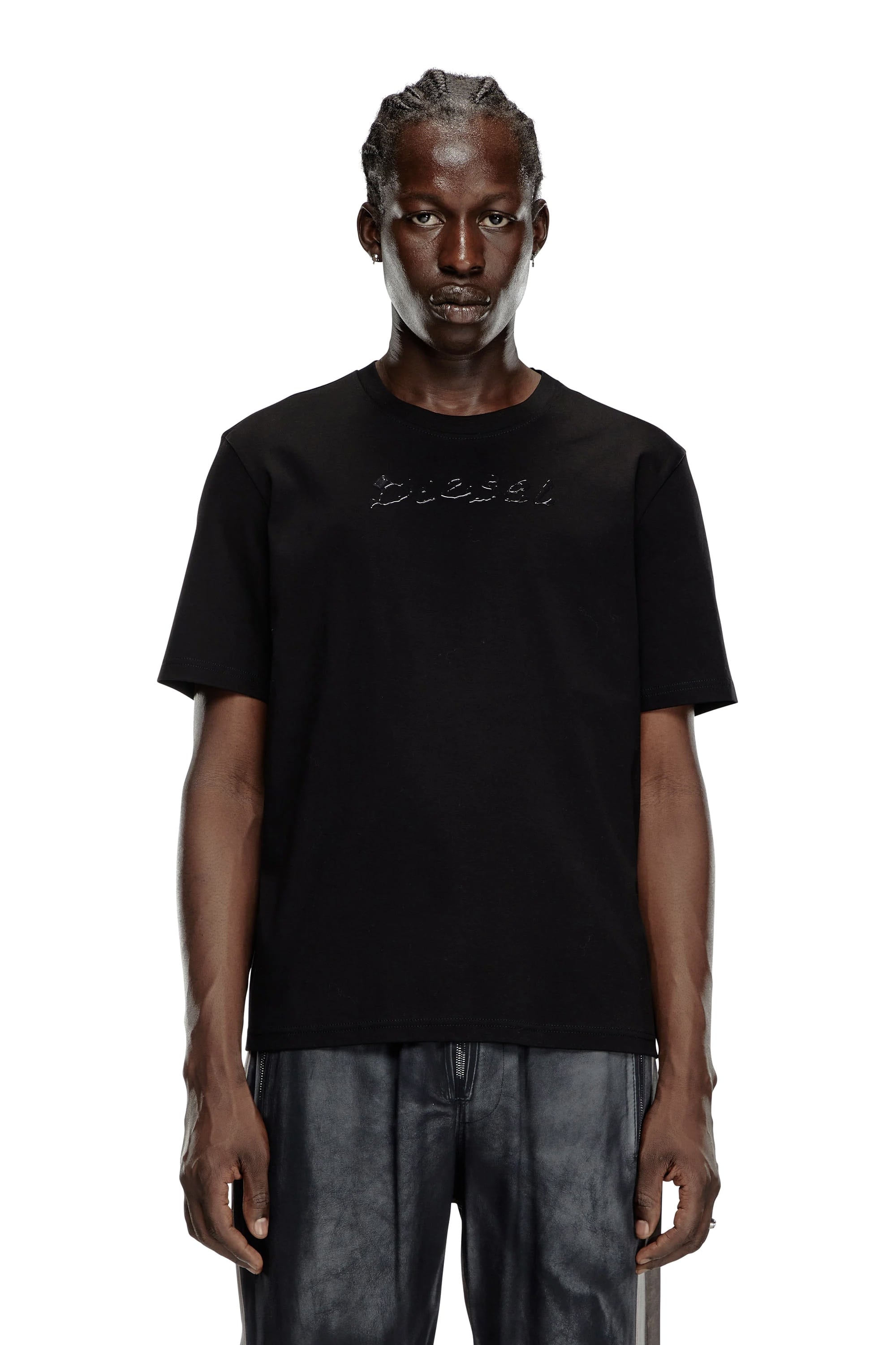 Diesel/Mercerised cotton T-shirt with tonal logo Black M