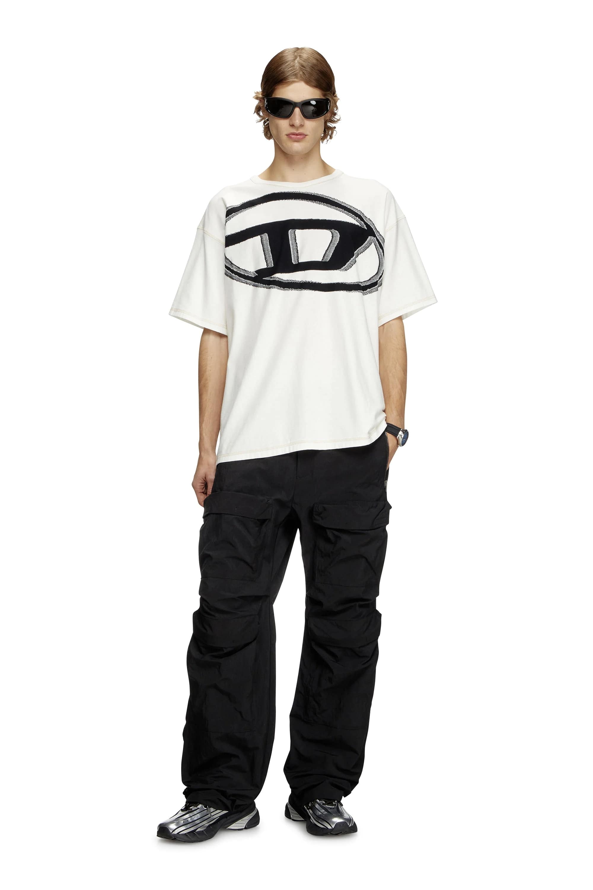 DIESEL/ディーゼル/T-shirt with raw jacquard logo White M