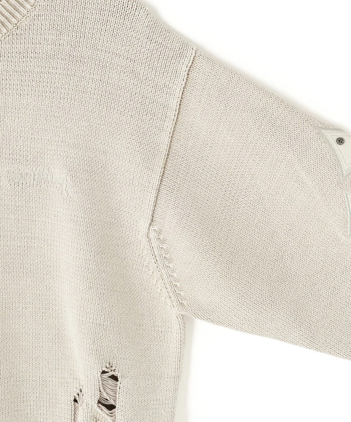 SUPPLIER/サプライヤー/DISTRESSED CROSS LEATHER PATCH KNIT White M