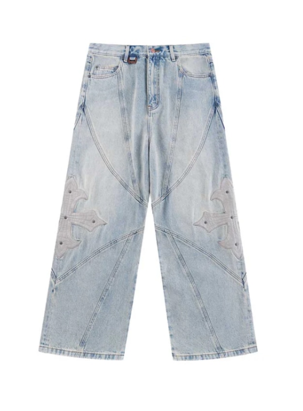 Supplier サプライヤー Cross Leather Patch Baggy Denim Pants Blue S