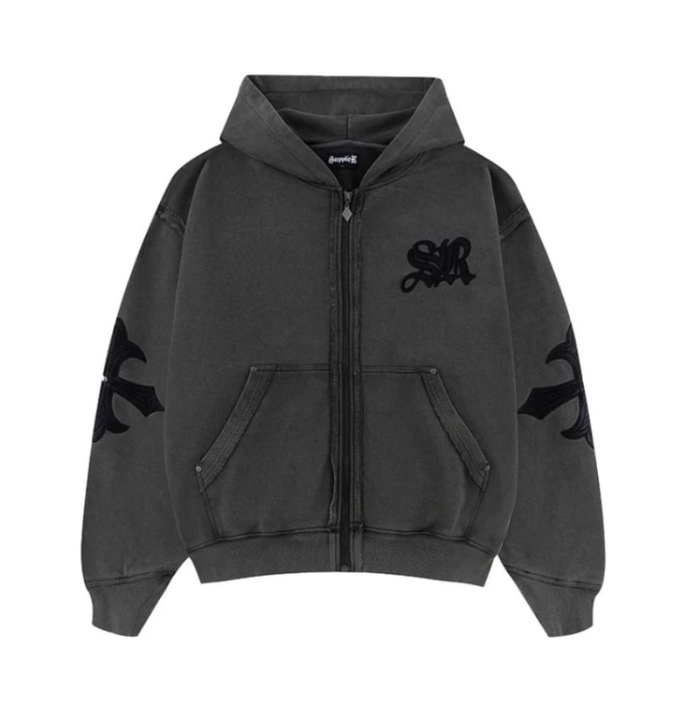 Supplier サプライヤー Fleur Leather Patch Zip Hoodie Black M
