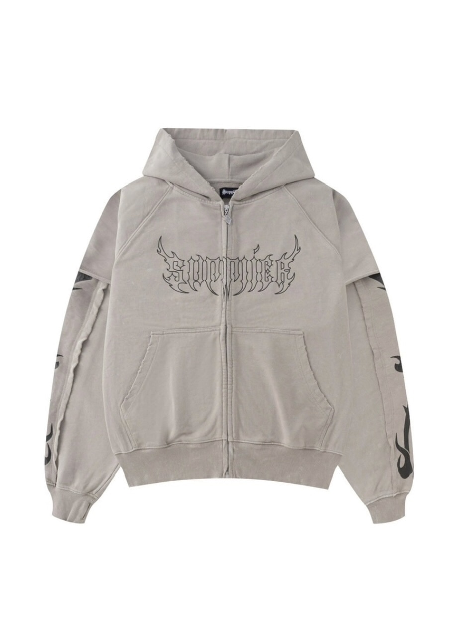  SUPPLIER/サプライヤー/Fire Bones Layered Sleeve Zip Hoodie beige M