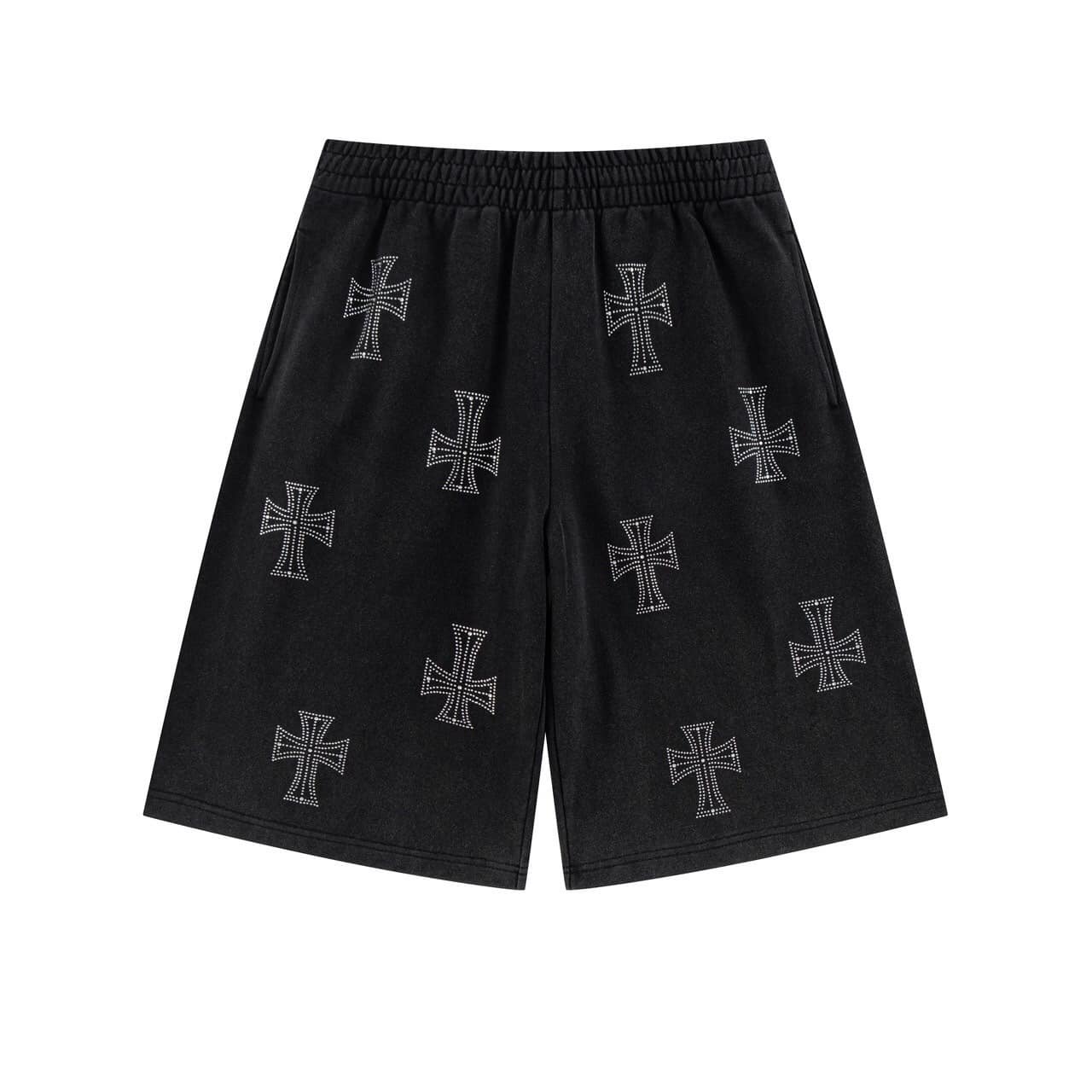 UNKNOWN LONDON/アンノンロンドン/ Outline Cross Rhinestone Baggy Sweat Shorts Black S