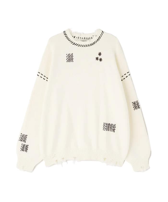 DankeSchon/ダンケシェーン/HAND STITCH KNIT CREWNECK White S