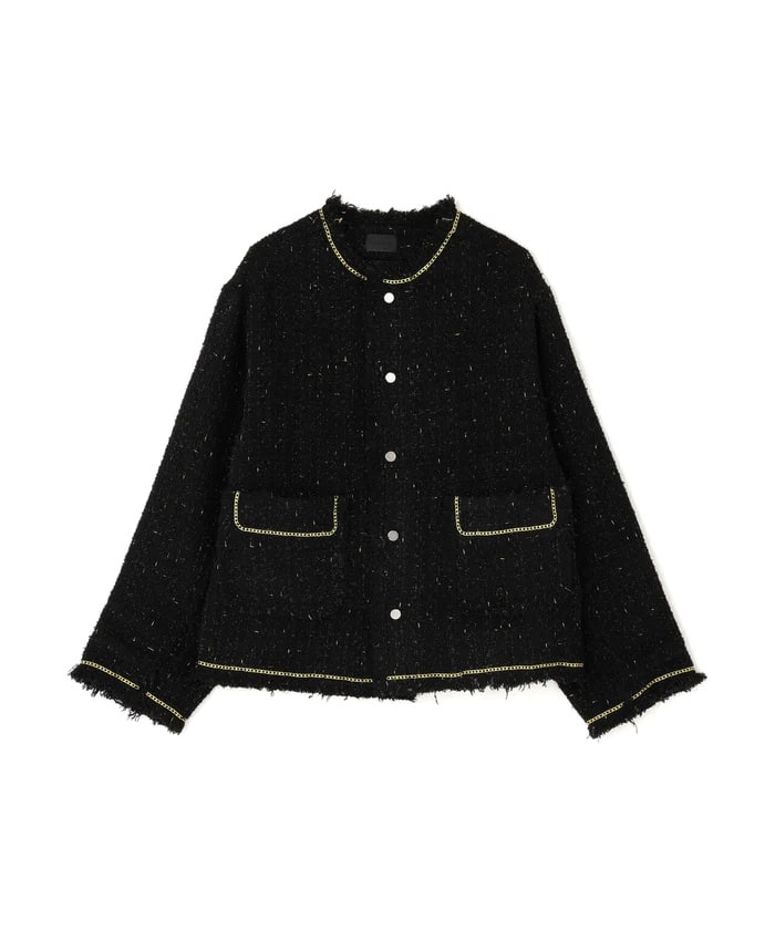 DankeSchon/ダンケシェーン/CHAIN EMBROIDERY TWEED JACKET Black M