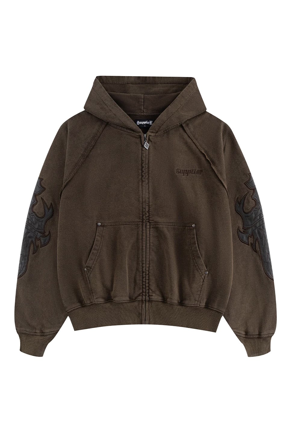 Supplier/ サプライヤー/ Dagger Leather Patch Zip Hoodie brown M