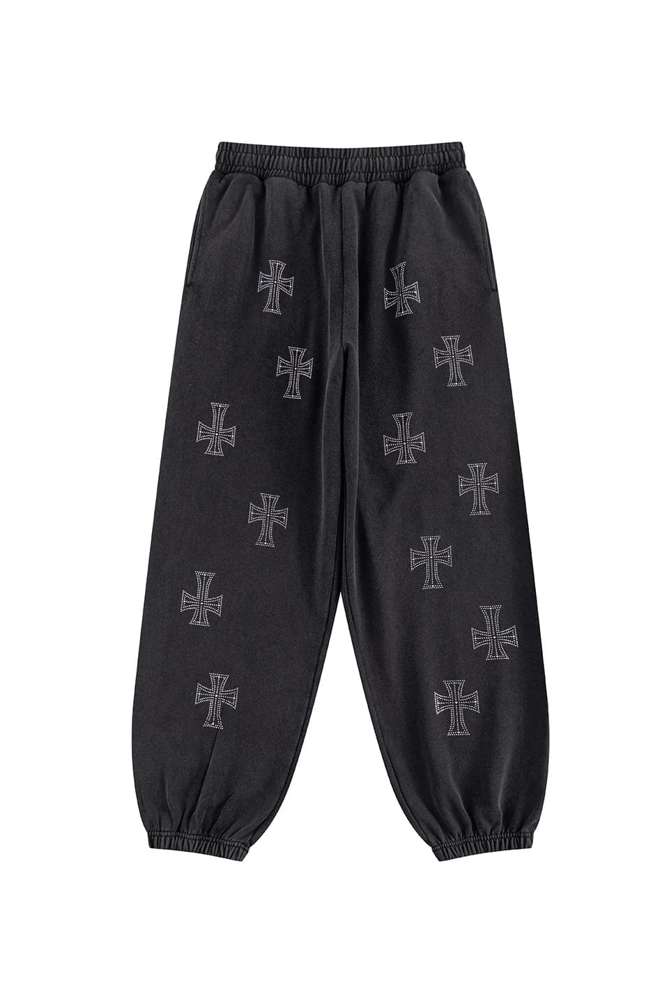 UNKNOWNLONDON/アンノウンロンドン/ Outline Cross Rhinestone Sweat Pants Black S
