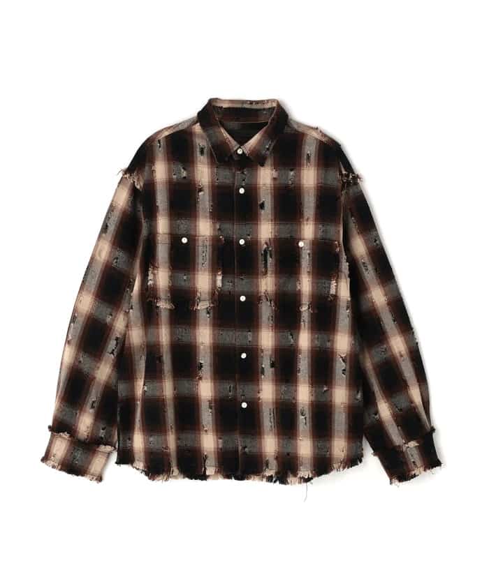 DankeSchon/ダンケシェーン/DAMAGE OMBRE CHECK L/S SHIRTS brown M
