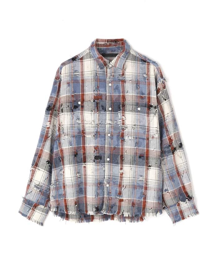 DankeSchon/ダンケシェーン/DAMAGE CAMO CHECK L/S SHIRTS Blue M