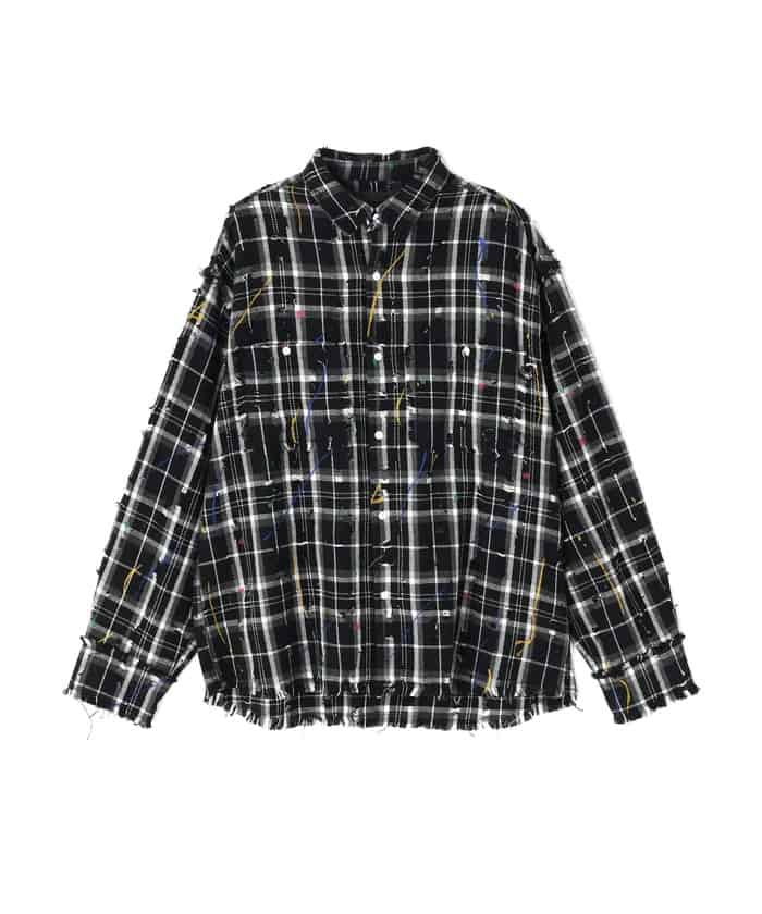 DankeSchon/ダンケシェーン/DAMAGE PAINT CHECK L/S SHIRTS Black M