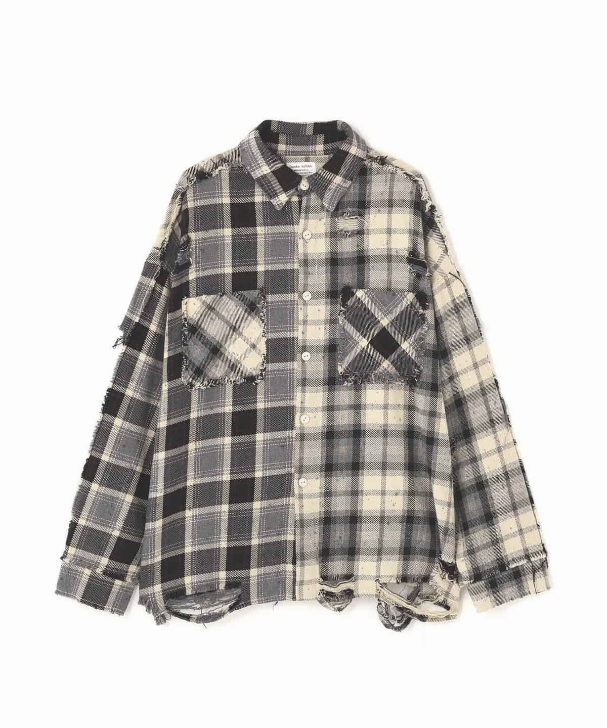 DankeSchon/ダンケシェーン/FLANNEL DAMAGE SHIRTS BI-COLOR gray M