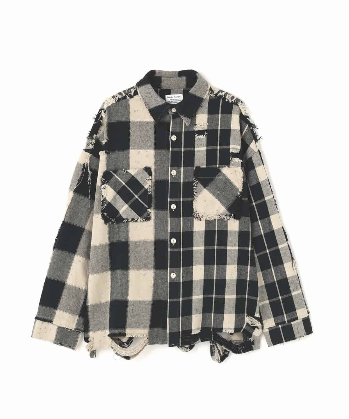 DankeSchon/ダンケシェーン/FLANNEL DAMAGE SHIRTS BI-COLOR OFF WHITE M