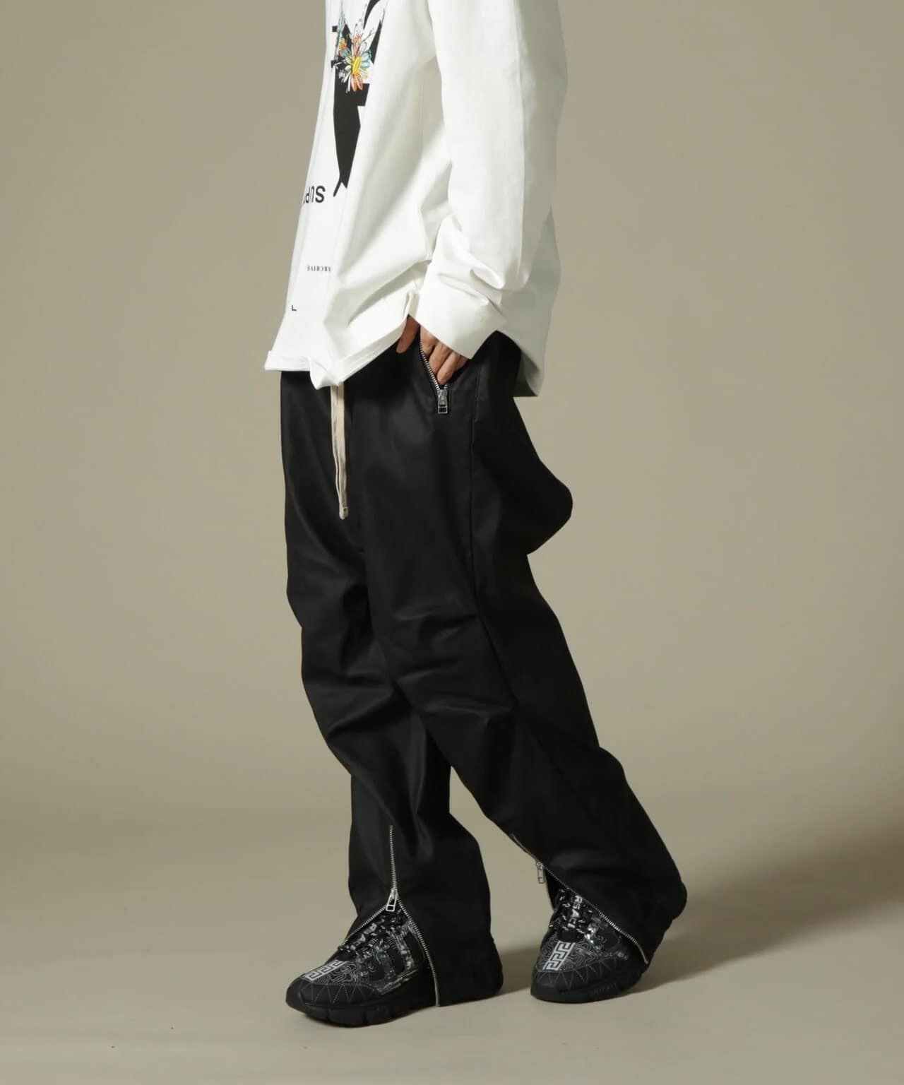 DankeSchon/ダンケシェーン/COATING FRONT ZIP PANTS/コーティングジップパンツ Black S