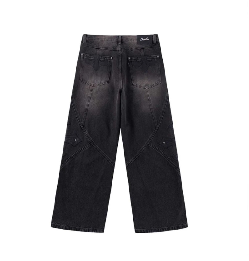 Supplier サプライヤー Cross Leather Patch Baggy Denim Pants Black S
