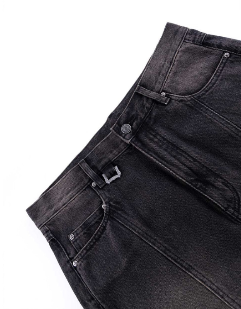 Supplier サプライヤー Cross Leather Patch Baggy Denim Pants Black S