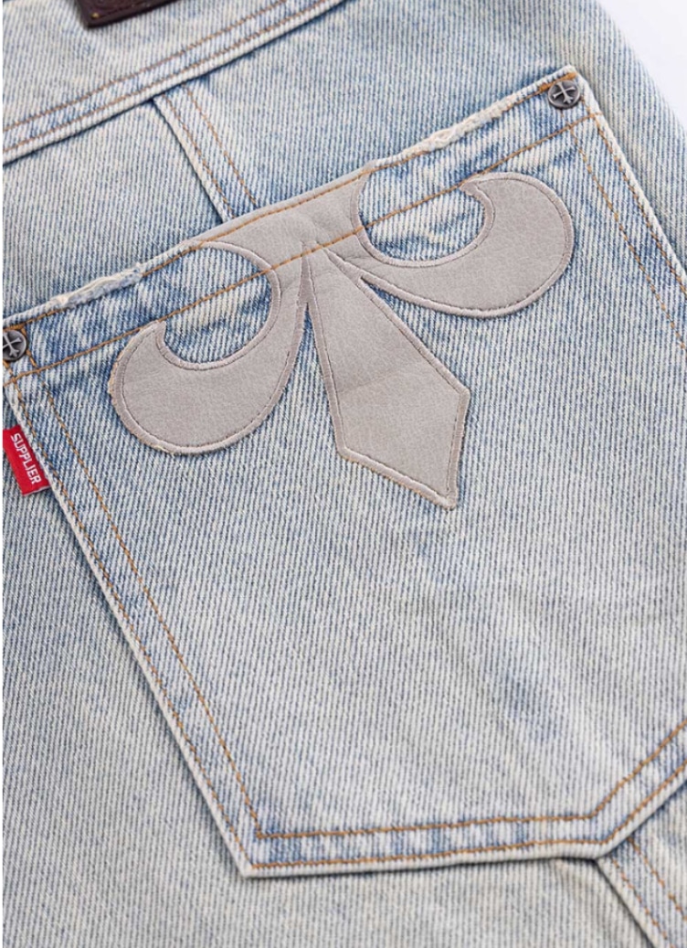 Supplier サプライヤー Cross Leather Patch Baggy Denim Pants Blue S