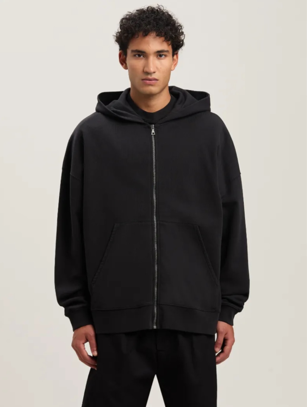 Palm angels パームエンジェルス CURVED LOGO ZIPPERED HOODIE Black M