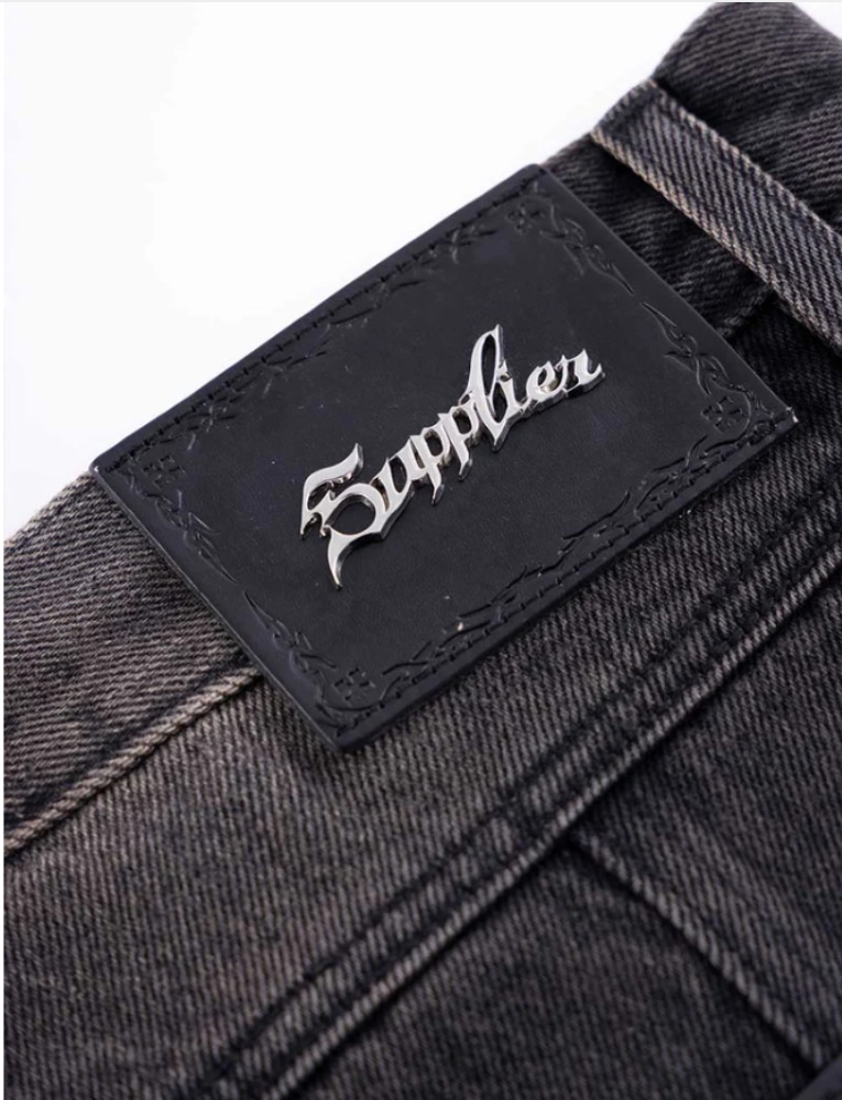 Supplier サプライヤー Cross Leather Patch Baggy Denim Pants Black S