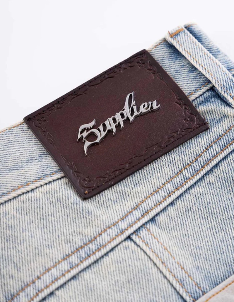 Supplier サプライヤー Cross Leather Patch Baggy Denim Pants Blue S