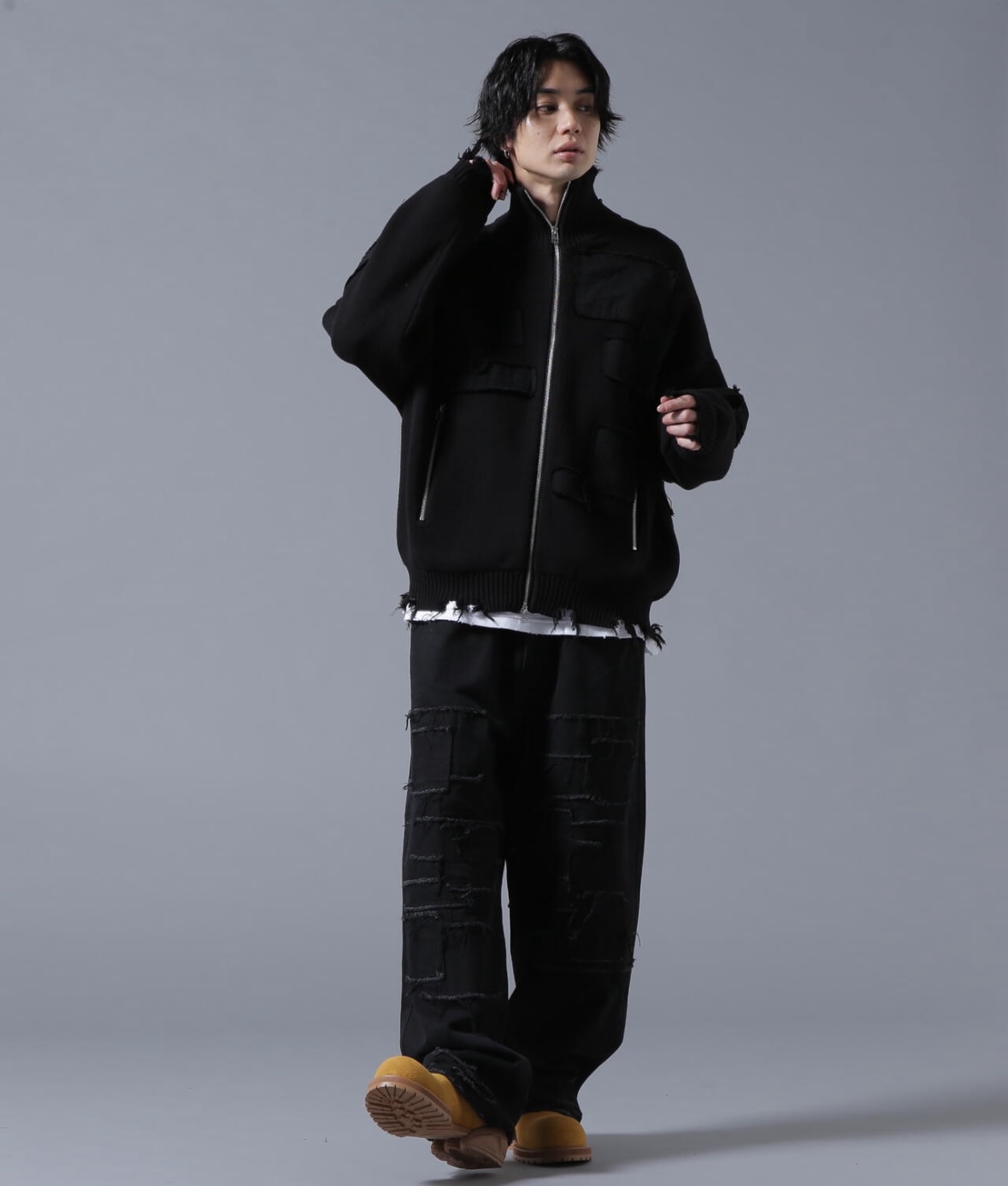 DankeSchon/ダンケシェーン/PATCHWORK KNIT DRIVERS Black M