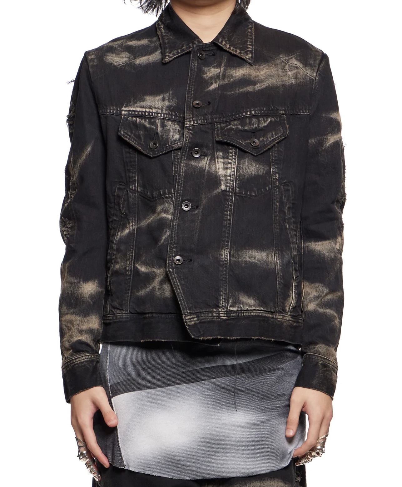 Julius /867BLM2-D Black / Bleach Denim Wash Jacket(2 Black