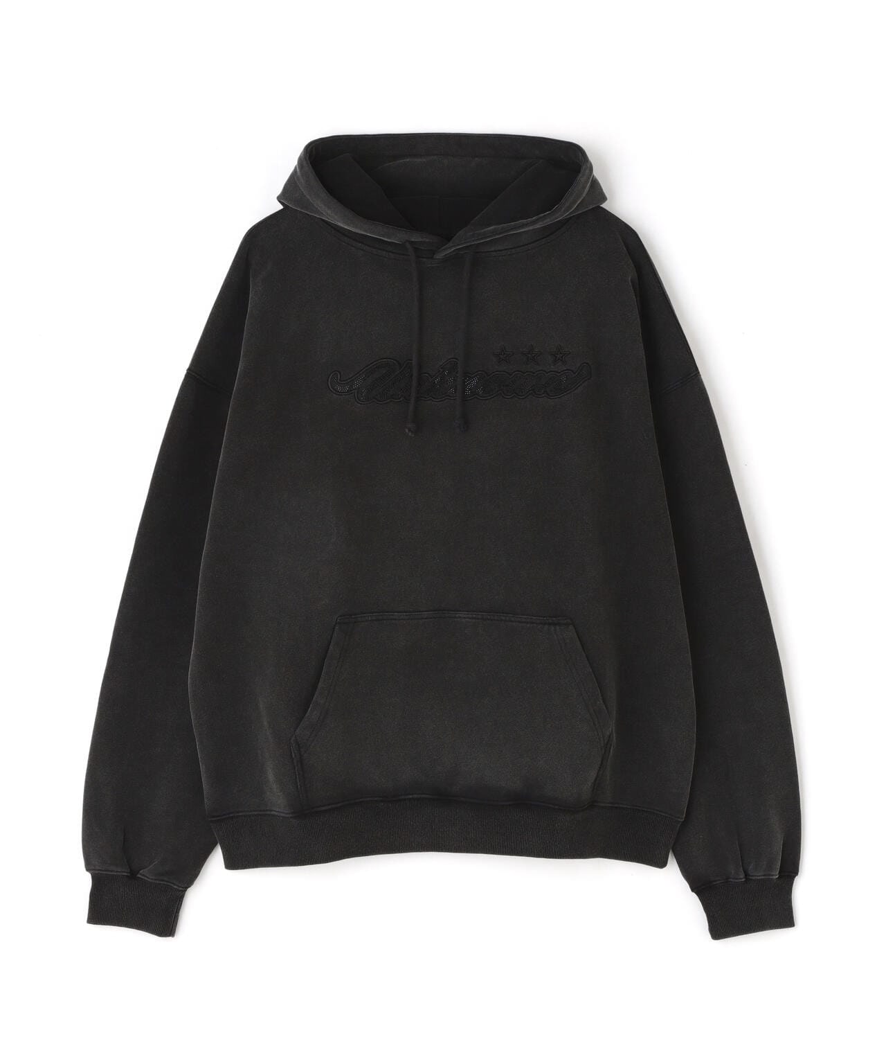 UNKNOWN LONDON/アンノウンロンドン/SCRIPT LOGO RHINESTONE HOODIE gray M