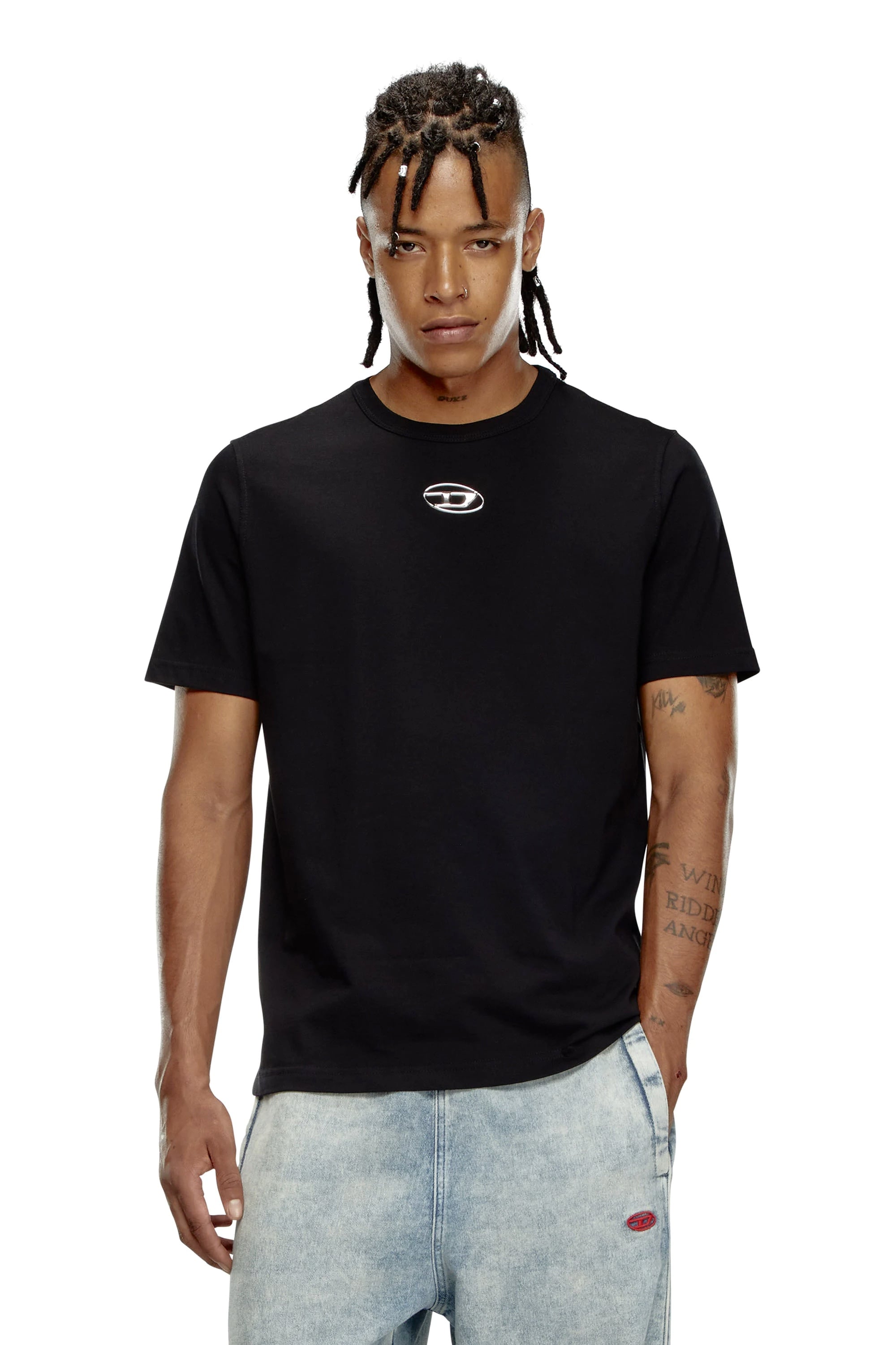 DIESEL/ディーゼル/T-shirt with metallic Oval D Black M