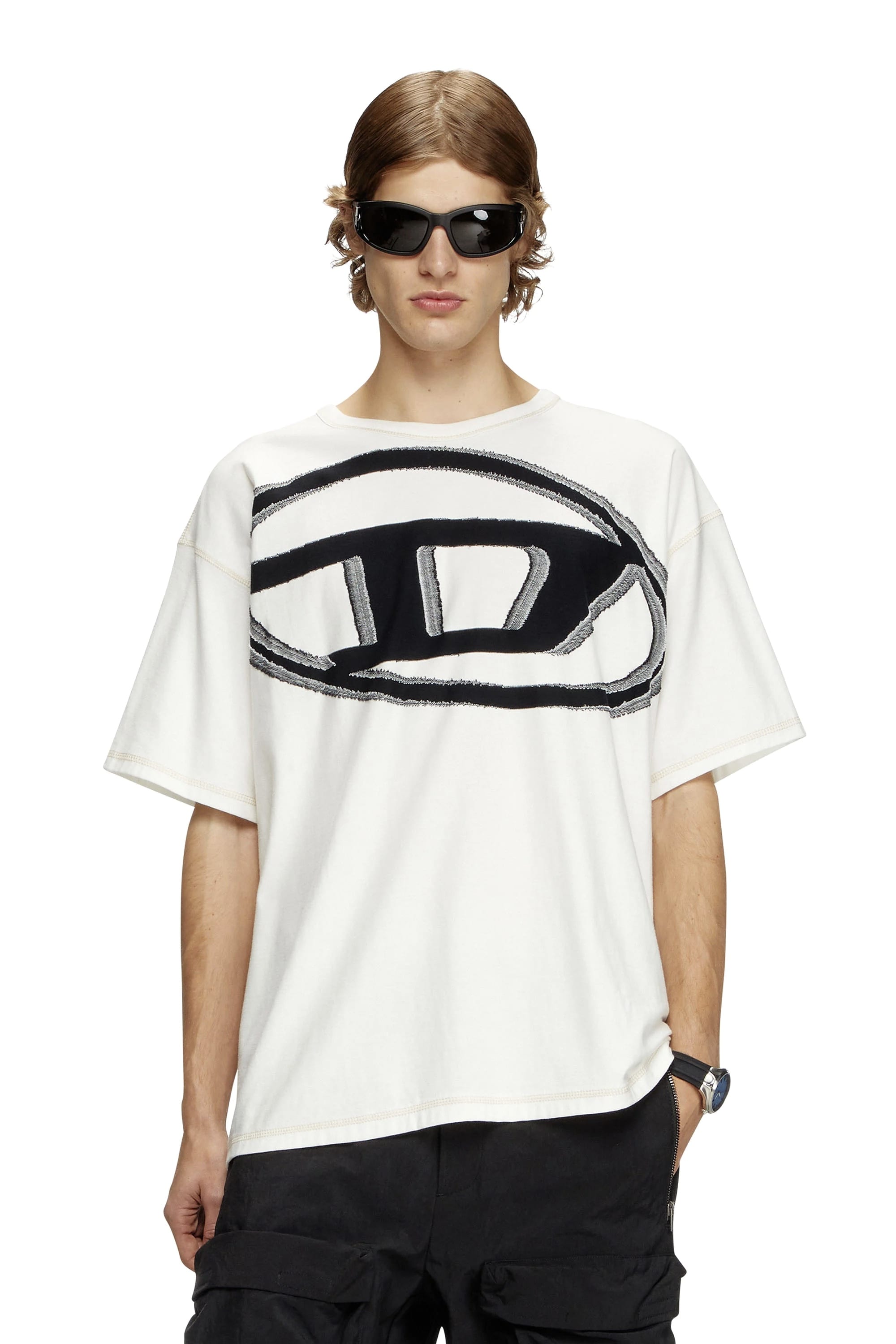 DIESEL/ディーゼル/T-shirt with raw jacquard logo White M