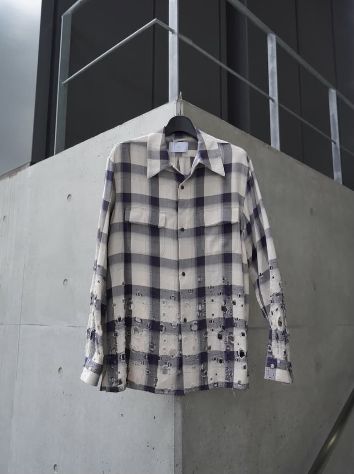 SUGARHILL /シュガーヒル/25ss "Obmre Destroyed Shirt" Navy 3